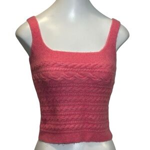J Crew Women's S Supersoft Cable Knit Sweater Tank Top Cropped Pink Merino Wool